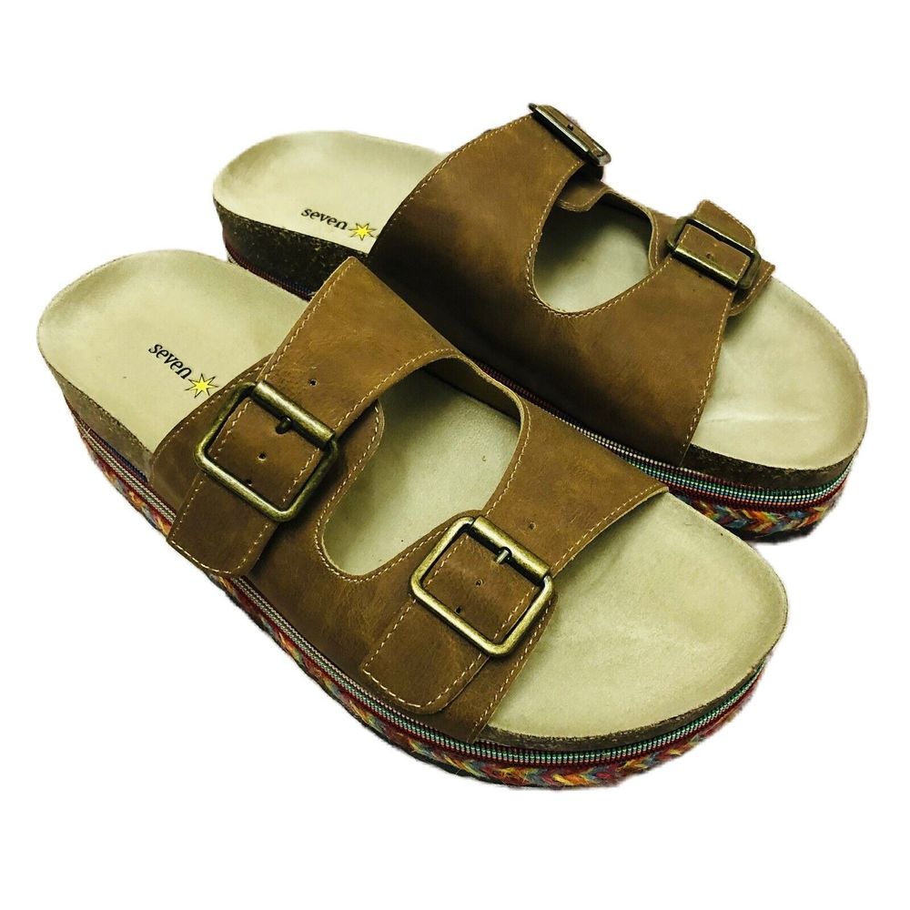 COPY - Seven Dials Slip on Sandals Beverlyn brown straps cork sole colorful Siz…